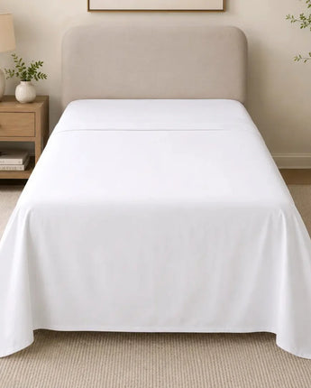 Front view of the Grande Hotel white flat sheet with a clean hotel-style finish, breathable cotton blend fabric and durable construction for homes, hotels and Airbnb properties in Australia.