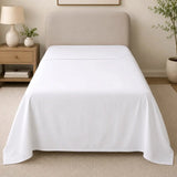 Front view of the Grande Hotel white flat sheet with a clean hotel-style finish, breathable cotton blend fabric and durable construction for homes, hotels and Airbnb properties in Australia.