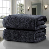 Black 100% cotton bath towels with a soft, absorbent and durable finish, suitable for bathrooms, hotels, Airbnb accommodation, spas and Australian households.