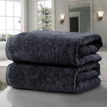 Black 100% cotton bath towels with a soft, absorbent and durable finish, suitable for bathrooms, hotels, Airbnb accommodation, spas and Australian households.