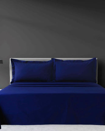 Queen Navy Blue Bed Sheet Set with Oxford Pillow case