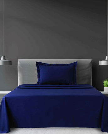King Single Navy Blue Bed Sheet Set with Oxford Pillow case