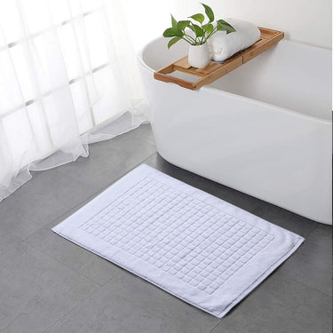 Cotton Bath Mat White with Marble Design 