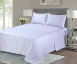 Satin Flat Sheet White Self-Stripe