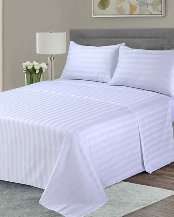 Satin Flat Sheet White Self-Stripe