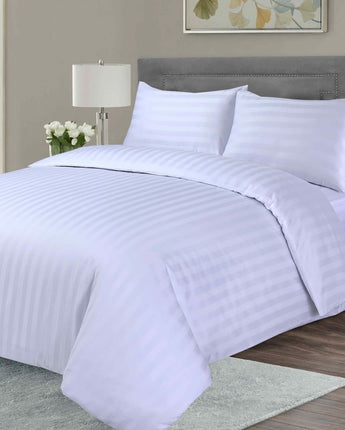 Self-Stripe White Satin Duvet Cover Set