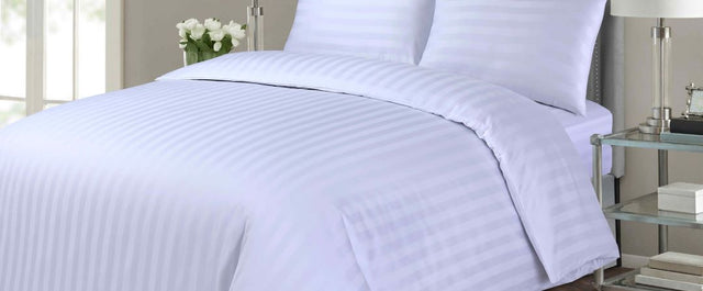 Self-Stripe White Satin Duvet Cover Set